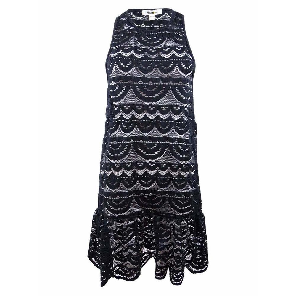 Miken Crochet Racerback Drop-Waist Swimsuit Cover, Black, M